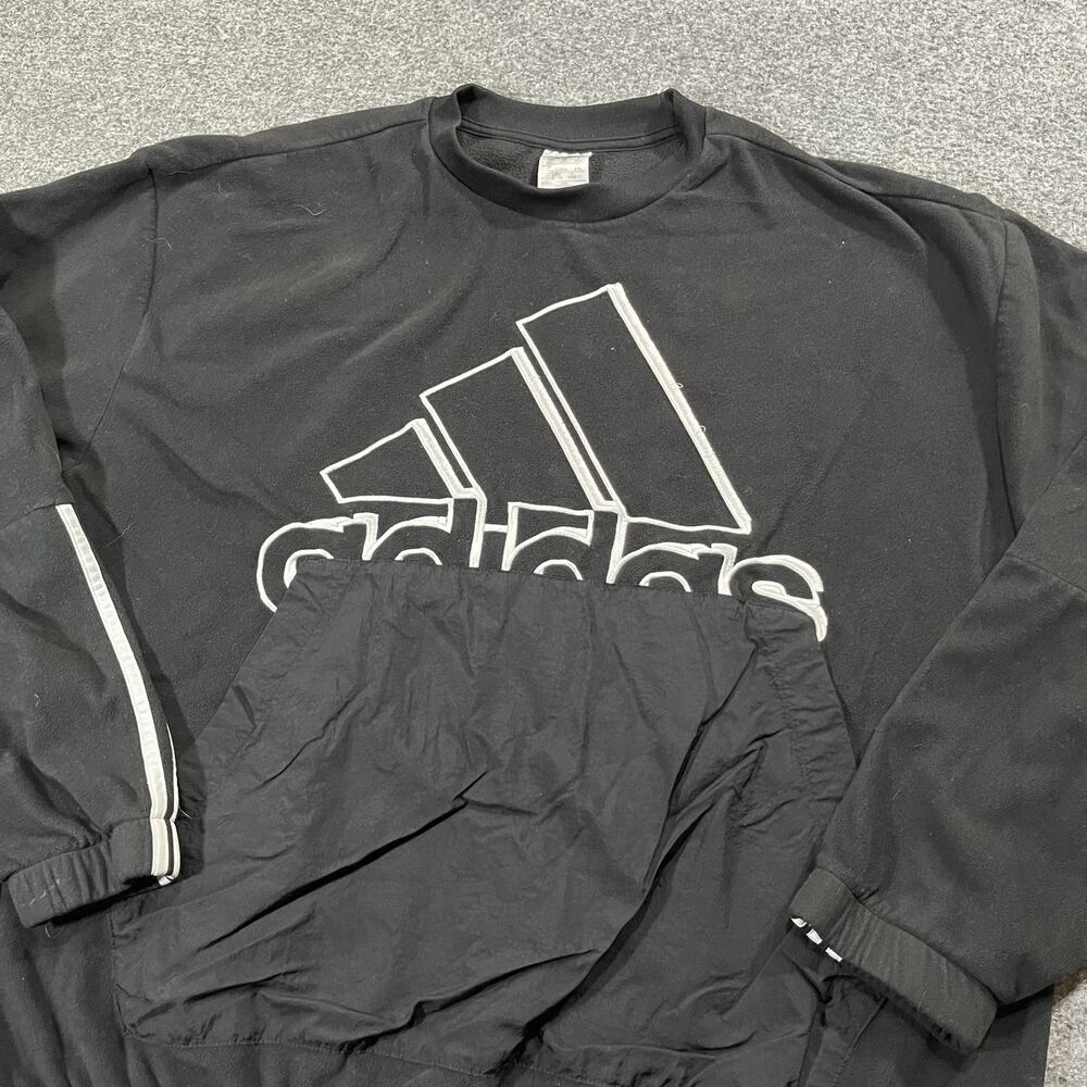 Adidas Sweatshirt Mens 2XL Black Pullover Graphic Print Relaxed Pocket